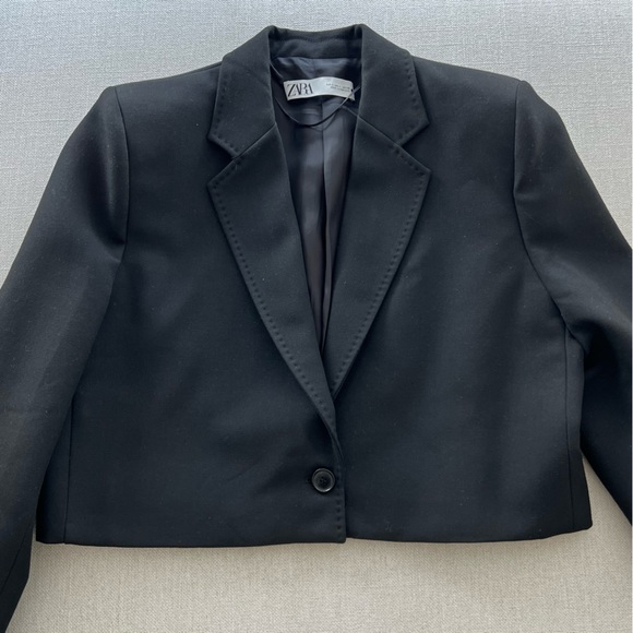 ZARA ZW Collection Black Cropped Blazer Suit Set - Picture 14 of 16